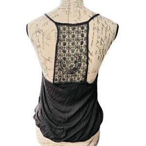 Express Women's Grey Sleeveless Blouson Top Crochet Racerback Size M  BEAUTIFUL!